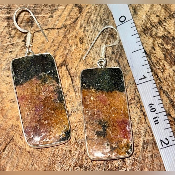 Rectangle Rhodonite Earrings 2” - Picture 8 of 9